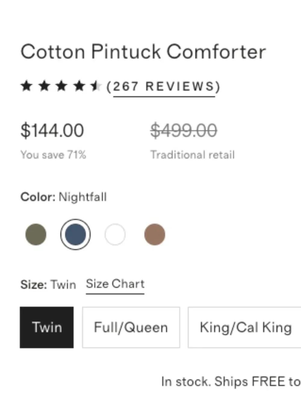 Beautiful Quince Cotton Pintuck Comforter in Nightfall, Twin size.  This is a cu